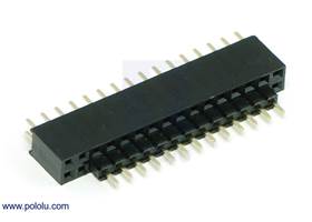 0.100" (2.54 mm) female header with 0.100" male header plugged into it
