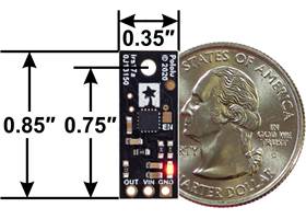 Pololu Digital Distance Sensor (25cm, 50cm, 100cm, or 200cm), bottom view with dimensions.